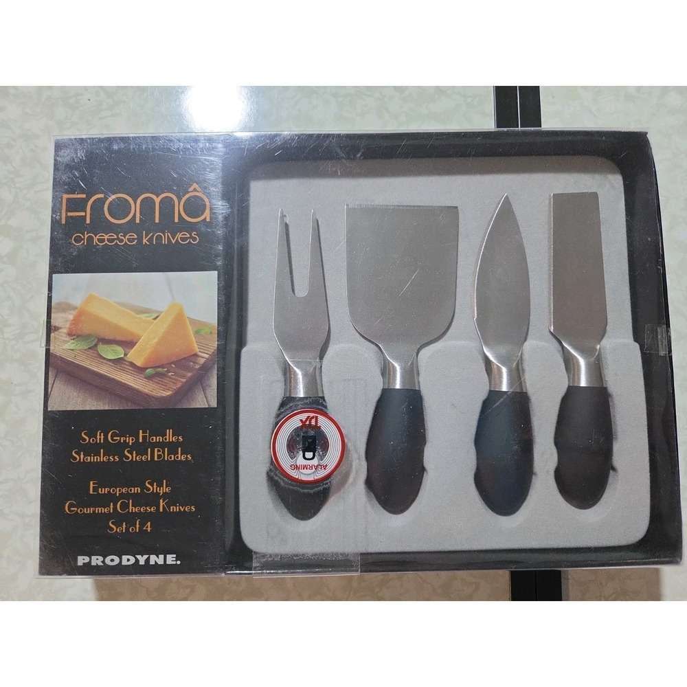 Prodyne 4pc Stainless Steel Cheese Knife Set with Black Soft Touch Handles
